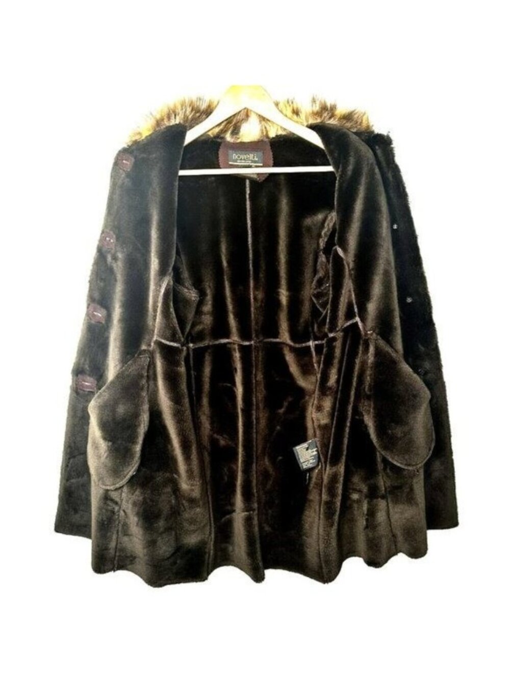 Vintage Novelti Mobwife Coat Womens S Brown Y2K Faux Suede Leopard Fur Trim - Picture 6 of 14